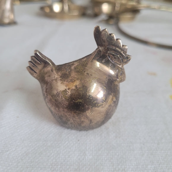 Vintage Brass Rooster and Chicken Figurine India