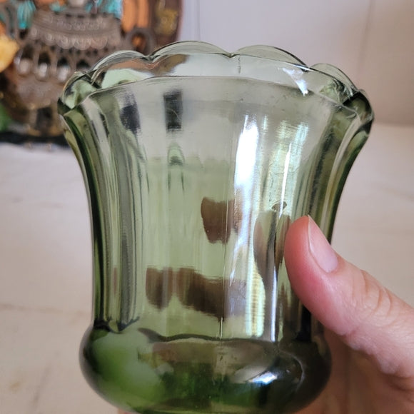 Vintage Glass Urn Smoky Green Footed Indiana Glass