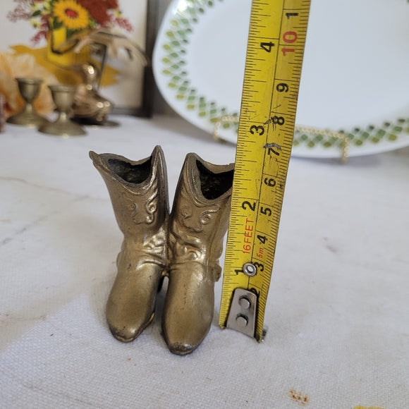 Vintage Brass Cowboy Boots Trinket Planter/toothpick Holder AS IS