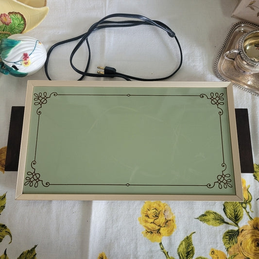 Vintage Electric Warming Tray Green, Handled Footed Works!!!