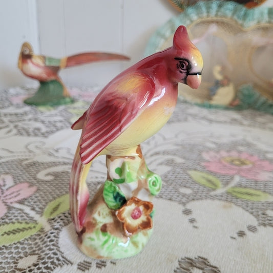 Vintage Cockatoo Bird Figurine with Flowers