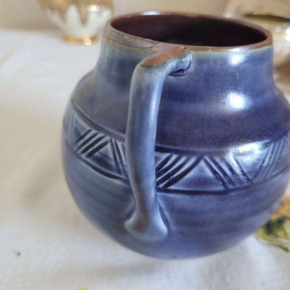 Studio Art Pottery Mug Blue Aztec Signed