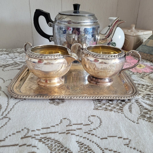 Vintage Sliver Plate Cream and Sugar with Tray made in Canada