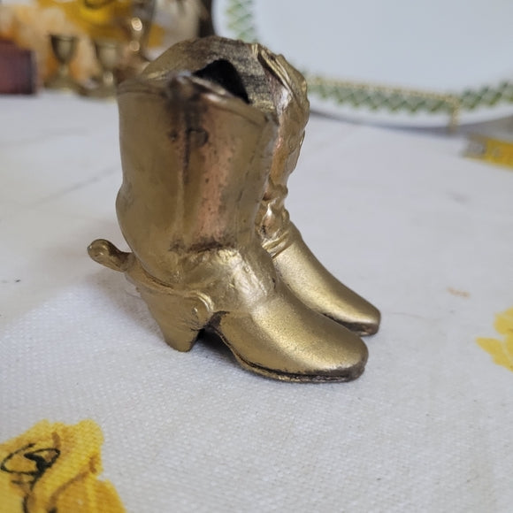 Vintage Brass Cowboy Boots Trinket Planter/toothpick Holder AS IS