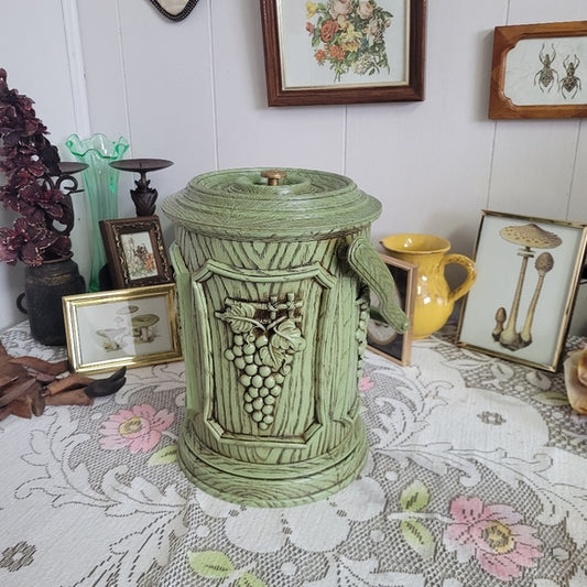 Vintage Ice Bucket Barrel Avacado Green Plastic Handled Grapes