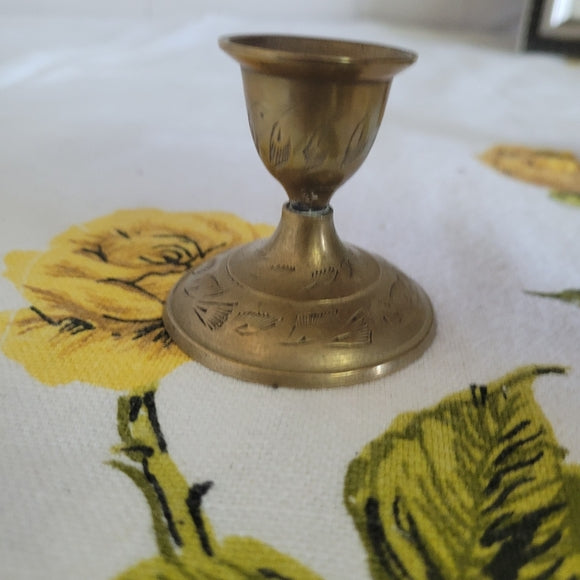 Vintage Brass Candleholders Etched set of 2