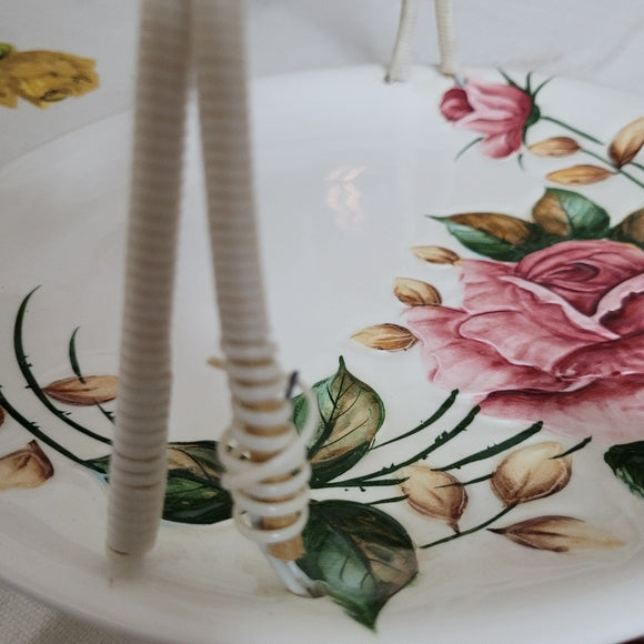 Vintage Lefton Tidbit Serving Plate Handled Hand Painted Japan Floral Regal Rose