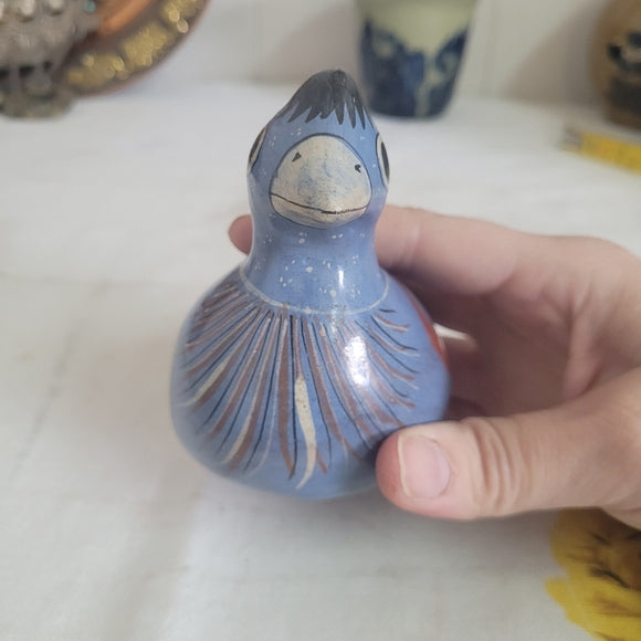 Vintage Tonala Pottery Bird Blue Quail Mexico