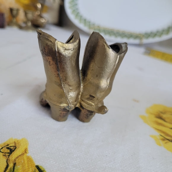 Vintage Brass Cowboy Boots Trinket Planter/toothpick Holder AS IS