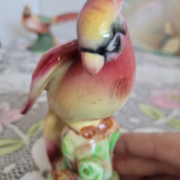 Vintage Cockatoo Bird Figurine with Flowers