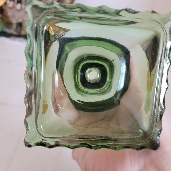 Vintage Glass Urn Smoky Green Footed Indiana Glass