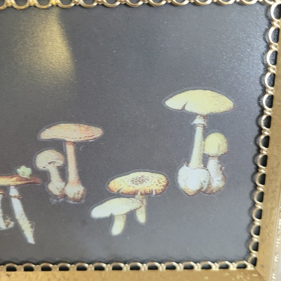 Mushroom Art Vintage Brass Frame Handmade Upcycled set of 2